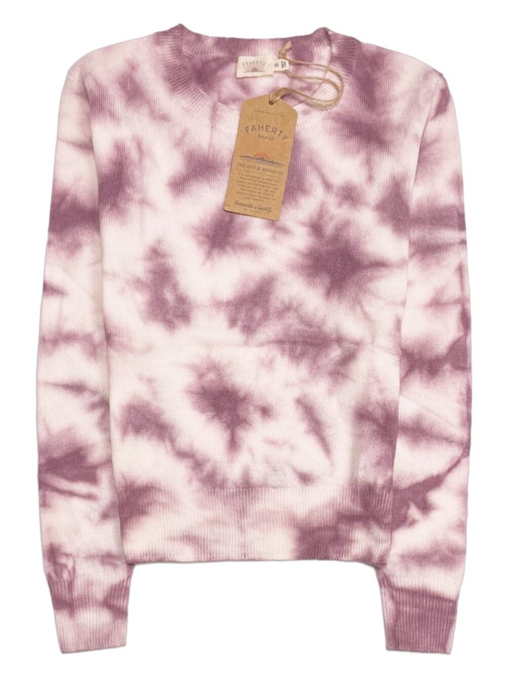 Faherty 100% Cashmere Crewneck Sweater Orchid Tie Dye XS NWT